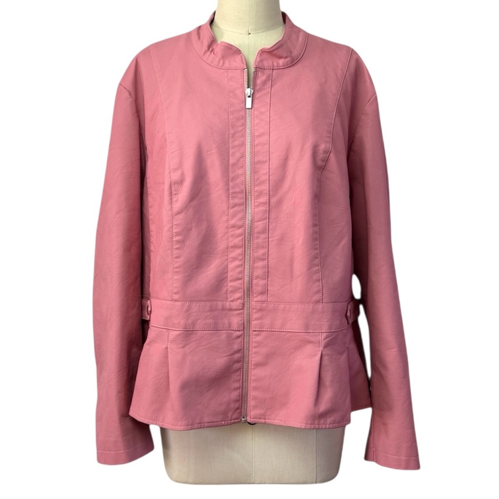 Baccini Faux Leather Pleated Jacket Pink 3X